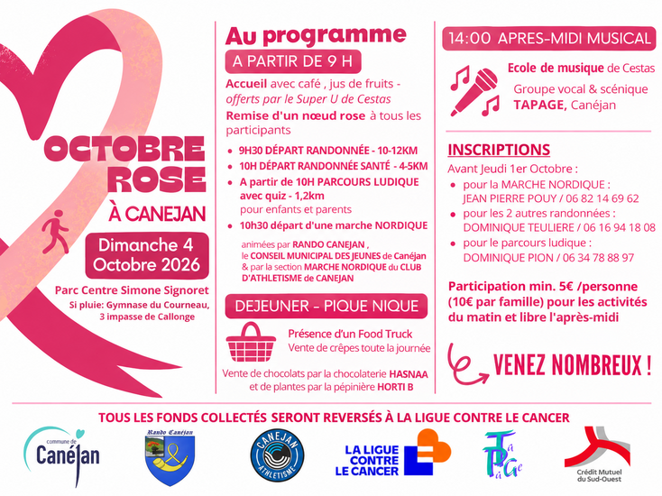 Programme détaillé en description ; octobre rose, le 4 octobre