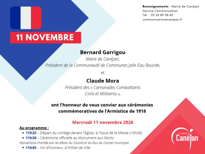 Invitation Cérémonie 11.11.2026 à partir de 11h25 place de la Libération