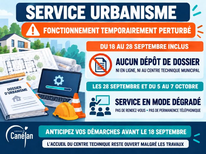 Modalités de fonctionnement du service urbanisme entre le 18 septembre et le 7 octobre