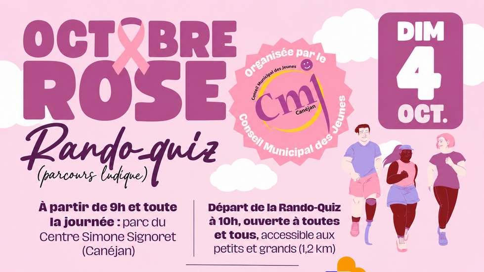 Octobre Rose ; rando-quiz du CMJ ; départ à 10h le 4 octobre ; parc du centre Simone Signoret