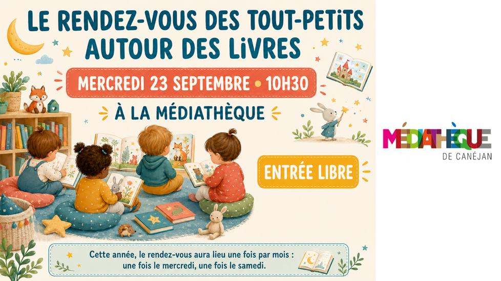RDV lecture des tout-petits, mercredi 23/09 à 10h30, à la Médiathèque